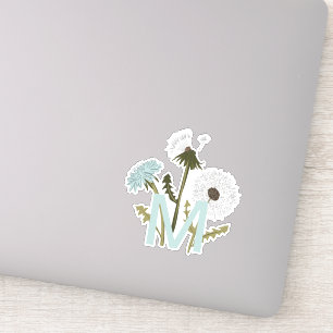 Monogramed Elegant Grijs Blauw Paardebloem Bloemen Sticker