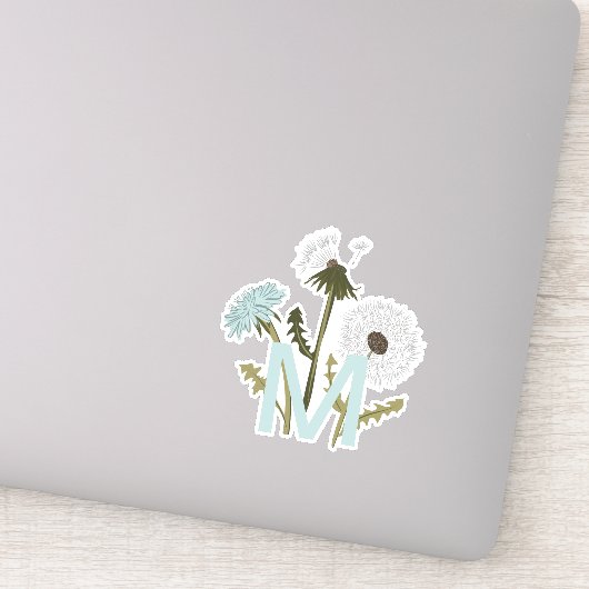 Monogramed Elegant Grijs Blauw Paardebloem Bloemen Sticker (Detail)