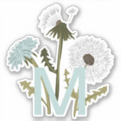 Monogramed Elegant Grijs Blauw Paardebloem Bloemen Sticker (Voorkant)