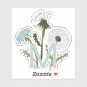 Monogramed Elegant Grijs Blauw Paardebloem Bloemen Sticker (Vel)