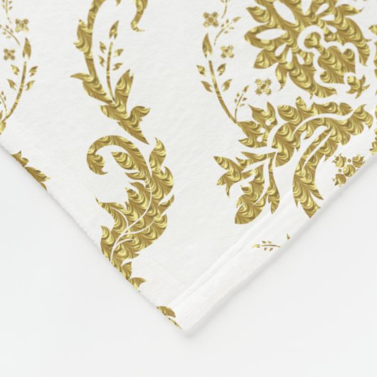 Monogramed Elegant Wit & Goud Bloemen Damasks Fleece Deken (Hoek)