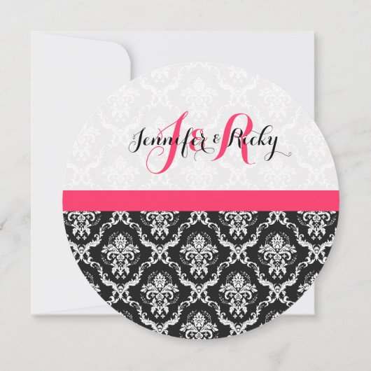 Monogramed Elegant Zwart & Wit Bruiloft Kaart (Achterkant)