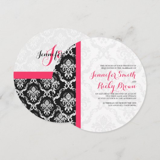 Monogramed Elegant Zwart & Wit Bruiloft Kaart (Voorkant / Achterkant)