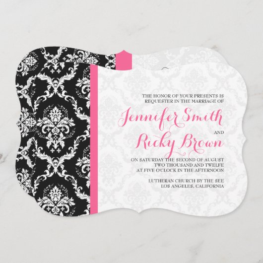 Monogramed Elegant Zwart & Wit Bruiloft Kaart (Voorkant / Achterkant)