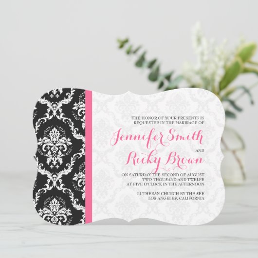 Monogramed Elegant Zwart & Wit Bruiloft Kaart (Staand voorkant)