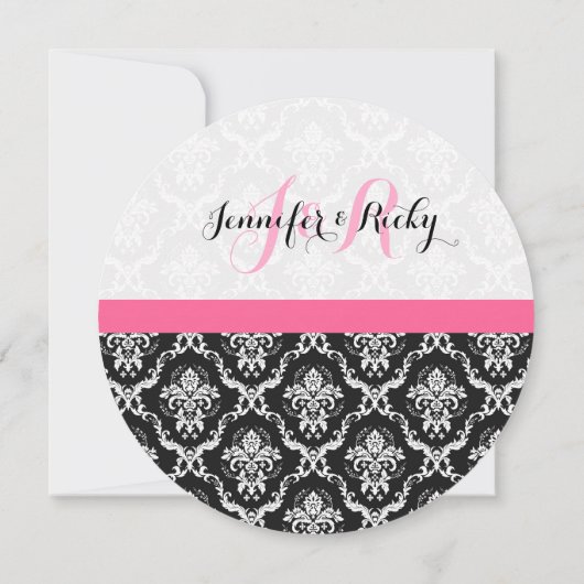 Monogramed Elegant Zwart & Wit Bruiloft Kaart (Achterkant)