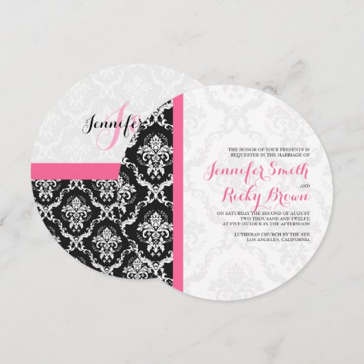 Monogramed Elegant Zwart & Wit Bruiloft Kaart (Voorkant / Achterkant)