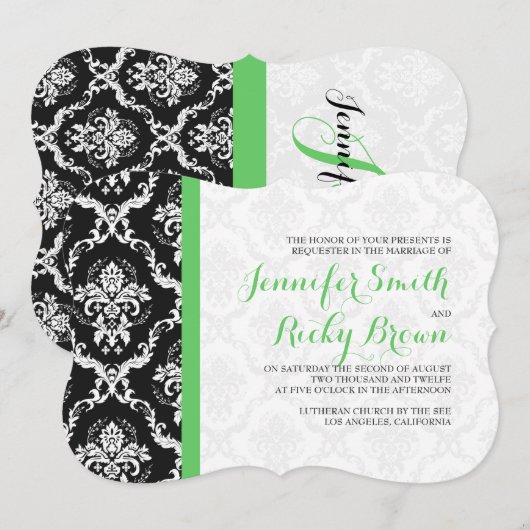 Monogramed Elegant Zwart & Wit Bruiloft Kaart (Voorkant / Achterkant)