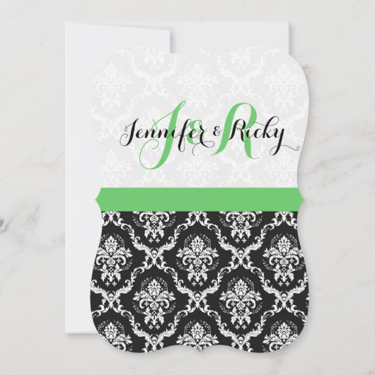 Monogramed Elegant Zwart & Wit Bruiloft Kaart (Achterkant)