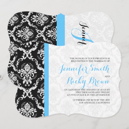 Monogramed Elegant Zwart & Wit Bruiloft Kaart (Voorkant / Achterkant)