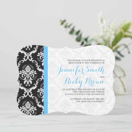 Monogramed Elegant Zwart & Wit Bruiloft Kaart (Staand voorkant)