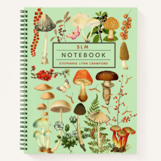 Monogramed Enchanting Vintage Forest Mushrooms Notitieboek