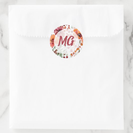 Monogramed Fall Floral Ronde Sticker (Tas)