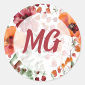 Monogramed Fall Floral  Ronde Sticker (Voorkant)
