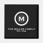 Monogramed Familienaam & Datum | Zwart Magneet (Voorkant)