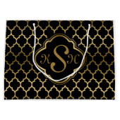 Monogramed Gold & Black Quatrefoil Pattern Large Cadeautasje (Voorkant)