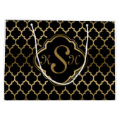 Monogramed Gold & Black Quatrefoil Pattern Large Cadeautasje (Achterkant)