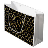 Monogramed Gold & Black Quatrefoil Pattern Large Cadeautasje (Voorkant Gekanteld)