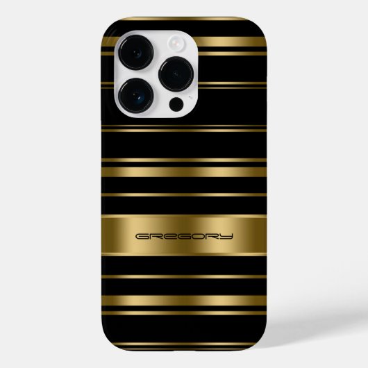 Monogramed Gold & Black Stripes Pattern Case-Mate iPhone Case (Achterkant)