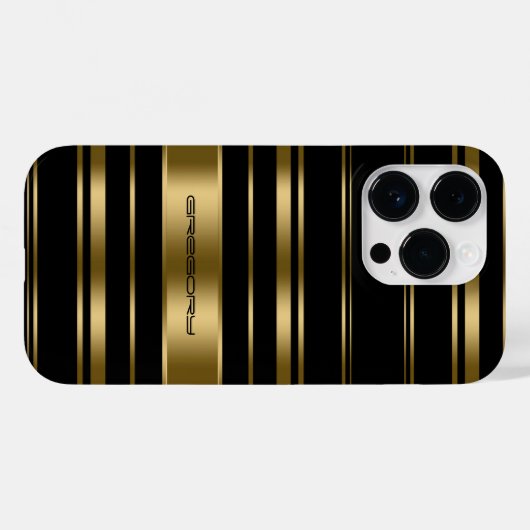 Monogramed Gold & Black Stripes Pattern Case-Mate iPhone Case (Achterkant (horizontaal))