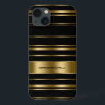 Monogramed Gold & Black Stripes Pattern iPhone 13 Hoesje<br><div class="desc">Elegant goud- en zwarte strepen patroon.  monogram.</div>