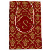 Monogramed Gold en Burgundy Red Floral Damaskers Medium Cadeauzakje (Voorkant)