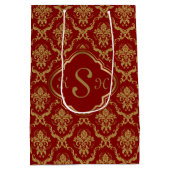 Monogramed Gold en Burgundy Red Floral Damaskers Medium Cadeauzakje (Achterkant)