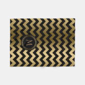Monogramed Gold en zwarte zigzag Chevron Fleece Deken (Voorkant (Horizontaal))