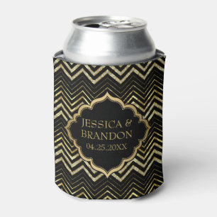 Monogramed Gold Glitter & Zigzag Chevron Pattern Blikjeskoeler