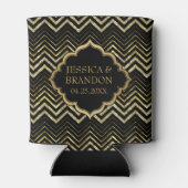 Monogramed Gold Glitter & Zigzag Chevron Pattern Blikjeskoeler (Achterkant)