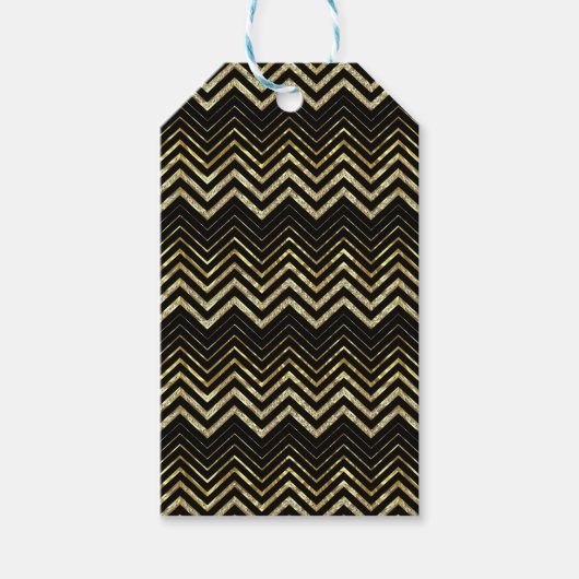 Monogramed Gold Glitter & Zigzag Chevron Pattern Cadeaulabel (Voorkant)