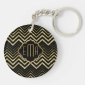 Monogramed Gold Glitter & Zigzag Chevron Pattern Sleutelhanger (Achterkant)