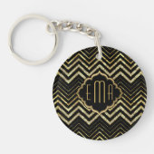 Monogramed Gold Glitter & Zigzag Chevron Pattern Sleutelhanger (Voorkant)