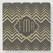Monogramed Gold Glitter & Zigzag Chevron Pattern Stenen Onderzetter (Voorkant)
