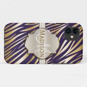Monogramed Gold Paarse Zebra Print Pattern Case-Mate iPhone Case (Achterkant (horizontaal))