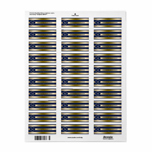 Monogramed Gold Stripes Geometric Pattern Label (Full Sheet)