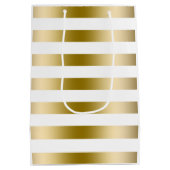Monogramed Gold Tones & White Stripes Pattern Medium Cadeauzakje (Achterkant)