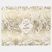 Monogramed Gold & White Floral Paisley Lace Fleece Deken (Voorkant (Horizontaal))