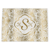 Monogramed Gold & White Paisley Pattern Groot Cadeauzakje (Voorkant)