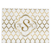 Monogramed Gold & White Quatrefoil Pattern Large Cadeautasje (Achterkant)