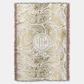 Monogramed Goud en Wit  Bloemen Paisley Deken (Voorkant Verticaal)