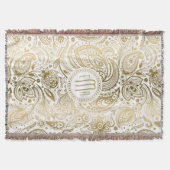 Monogramed Goud en Wit  Bloemen Paisley Deken (Voorkant)