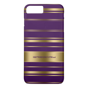 Monogramed Goud & Paarse Streepjespatroon Case-Mate iPhone Case