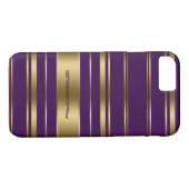 Monogramed Goud & Paarse Streepjespatroon Case-Mate iPhone Case (Achterkant (Horizontaal))