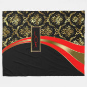 Monogramed Goud Rood & Zwart Bloemen Damask 2 Fleece Deken (Voorkant (Horizontaal))