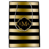 Monogramed gouden tinten & zwart strepen patroon medium cadeauzakje (Voorkant)