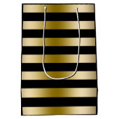 Monogramed gouden tinten & zwart strepen patroon medium cadeauzakje (Achterkant)