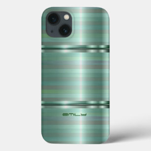 Monogramed Green Metallic Stripes Pattern iPhone C Case-Mate iPhone Case