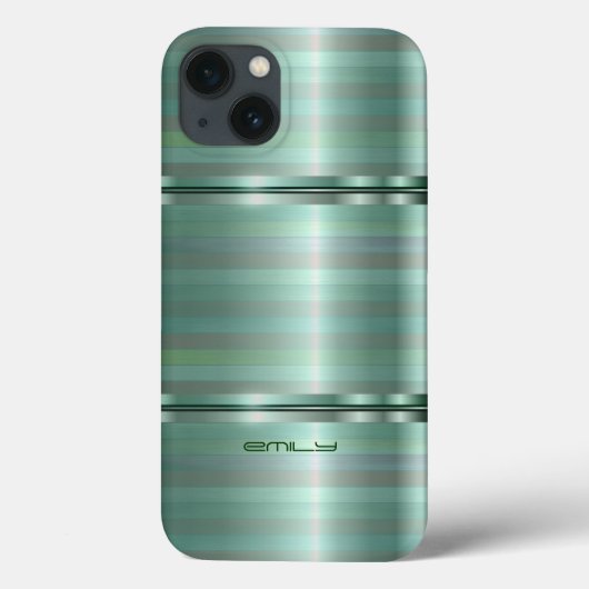 Monogramed Green Metallic Stripes Pattern iPhone C Case-Mate iPhone Case (Achterkant)