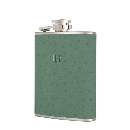 Monogramed Green Ostrich Leather Check Flask Heupfles (Links)